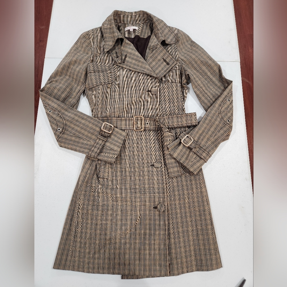 Maje Tan Plaid Teddy Women's Trench Coat Double Breasted Old Money